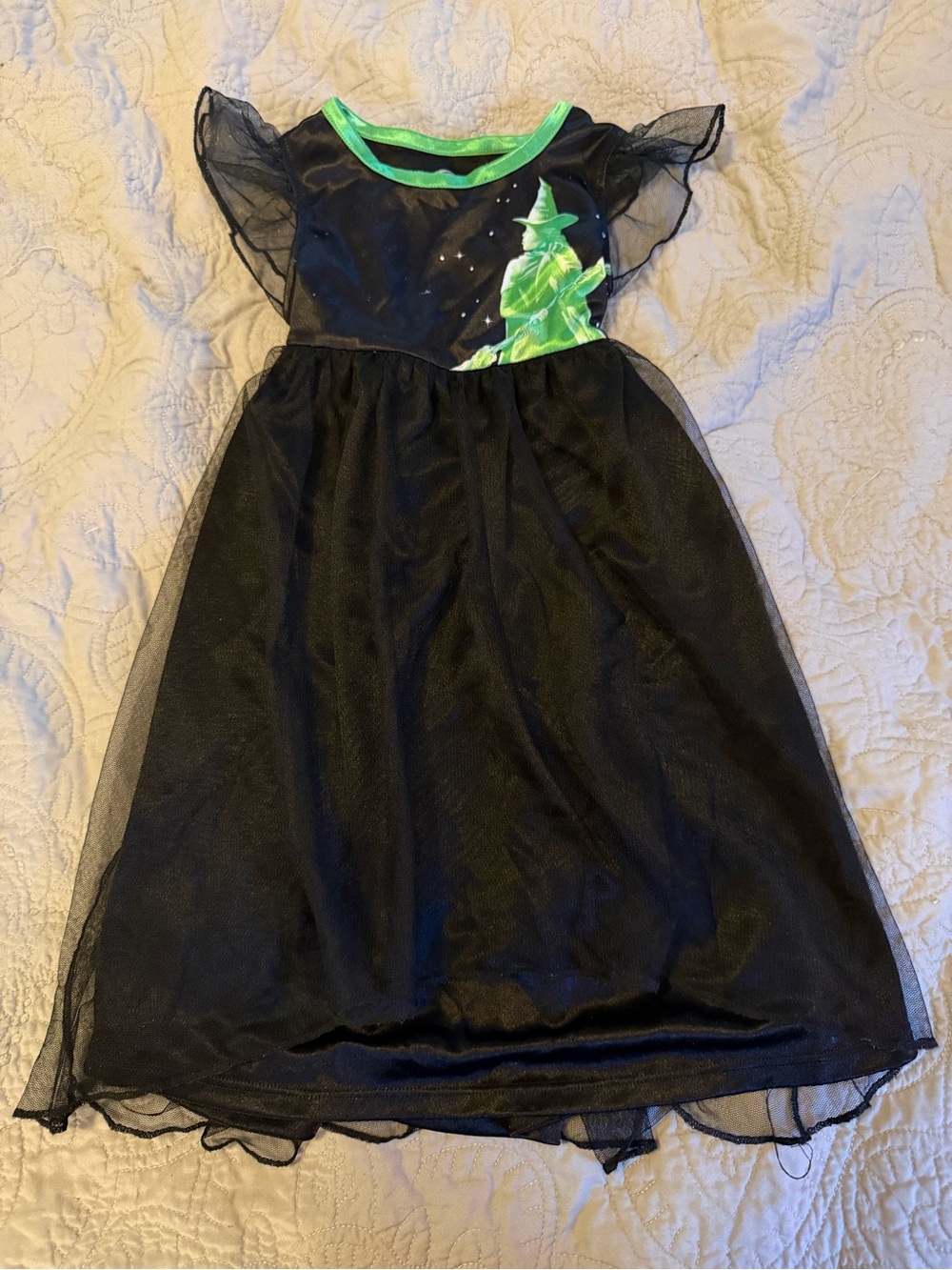 Black and Green Wicked Print Kids Dress